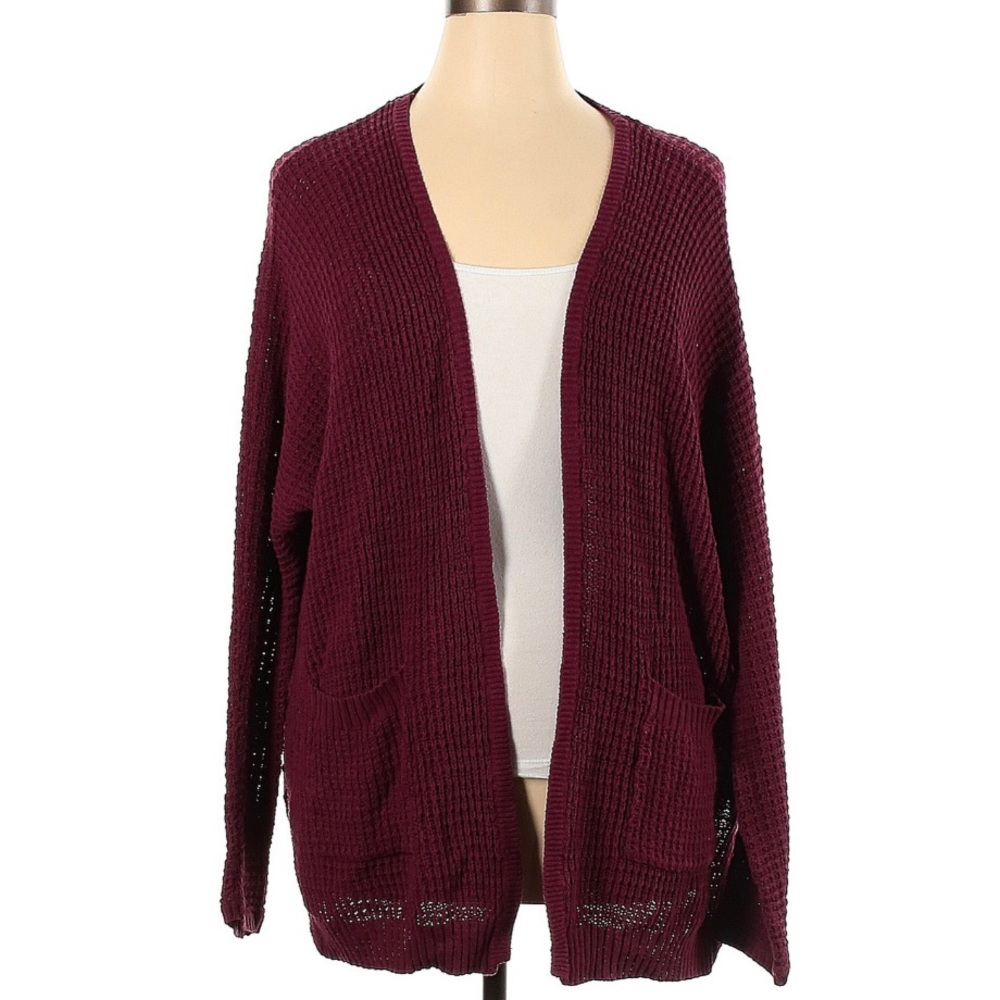Aeropostale Oversized Open Front Burgundy Waffle Knit Cardigan Sweater | Size: M - Picture 4 of 12